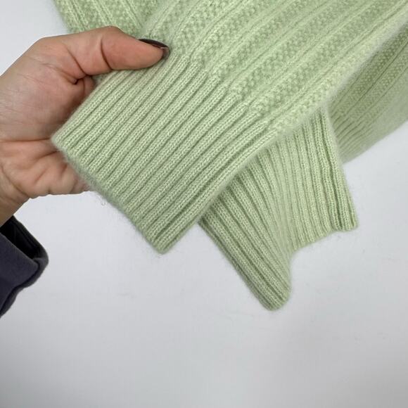 Loro Piana Mens Cashmere V-neck Sweater EUR 50/XL Cable  knit Lime Green Preppy - Picture 6 of 13